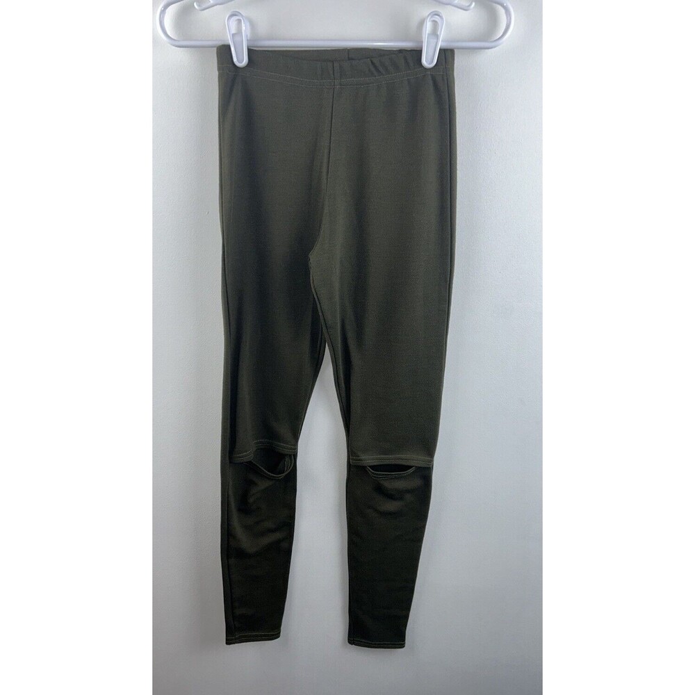 Missguided Sz 6 Pull On Leggings Cut Out Knee Army Green Yoga Stretch Women’s